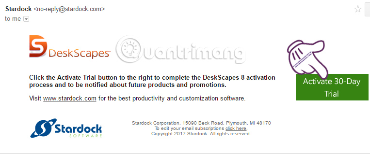 Kích hoạt thành công email đăng ký DeskScapes 8
