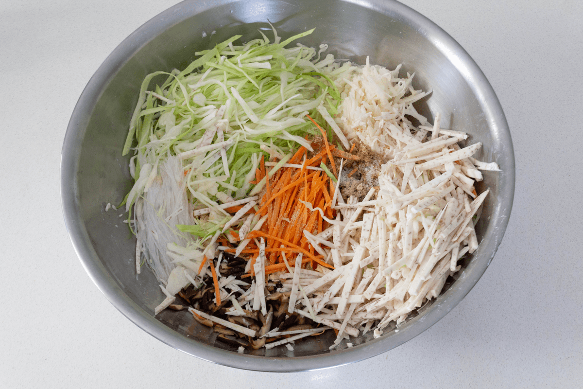 Julienned Cha Gio Chay ingredients in a bowl.
