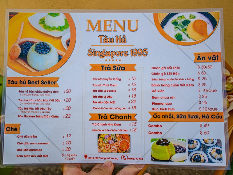 Các quán ăn ngon ở Đà Nẵng, menu của Tàu Hủ Singapore 1995