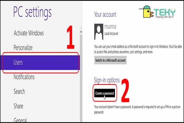 Cách cài mật khẩu cho Windows 8.1 Bước 2.1