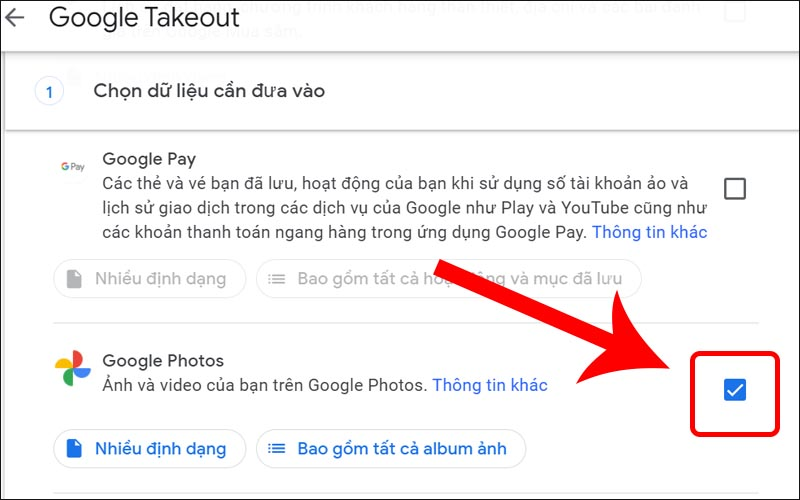 Tick chọn Google Photos