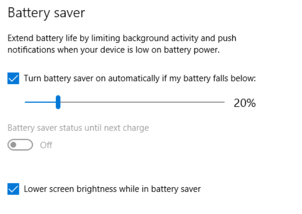 Chỉnh độ sáng win 10 bằng Battery saver