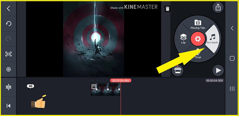 Cách làm video ảnh nhạc trên điện thoại với phần mềm KineMaster mở ứng dụng lên chọn âm thanh