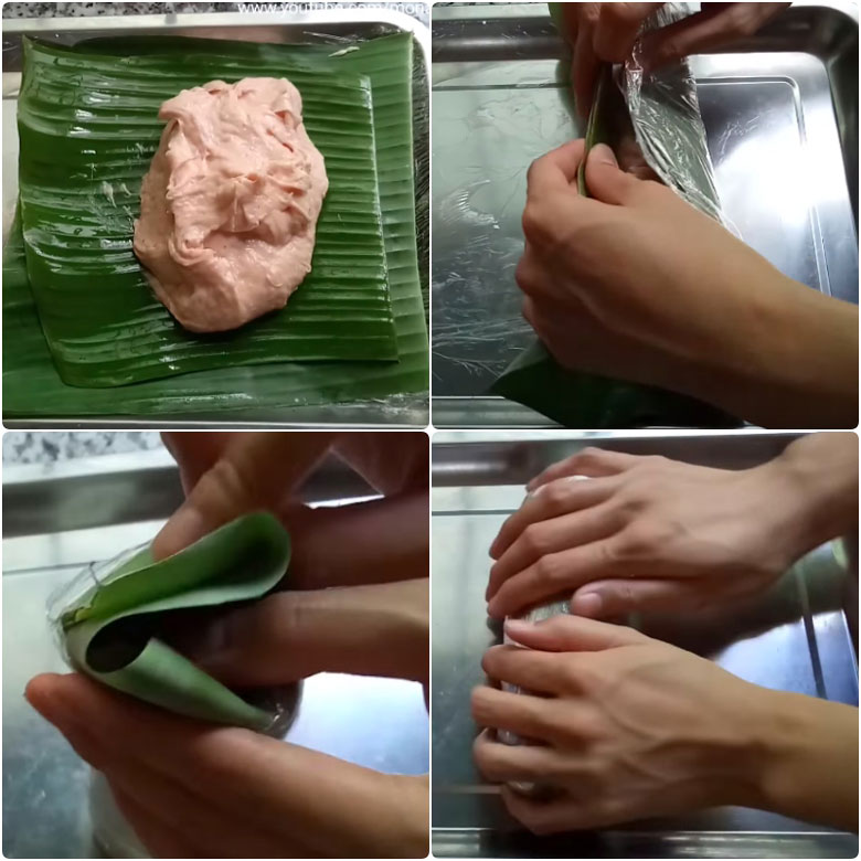 Cách xay thịt làm giò bằng máy xay sinh tố khi quấn giò bằng lá chuối