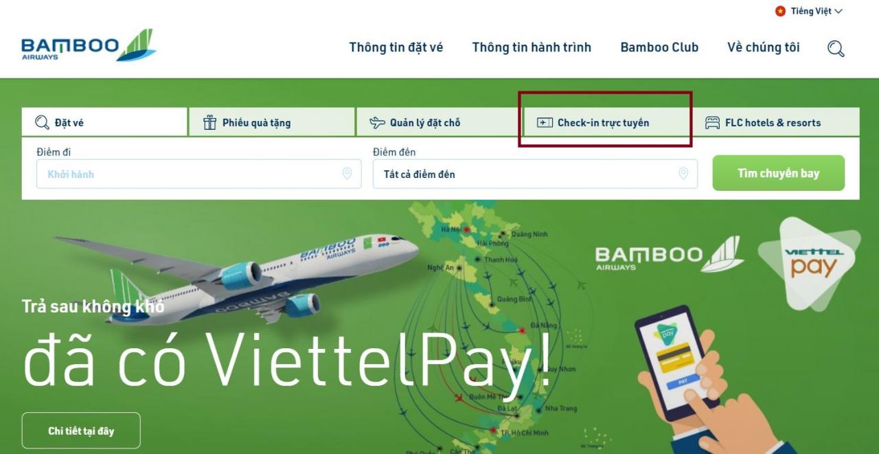 Truy cập website Bamboo Airways, ấn vào phần check - in