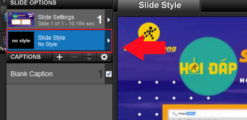 Chọn Slide Style trong cửa sổ Slide Options