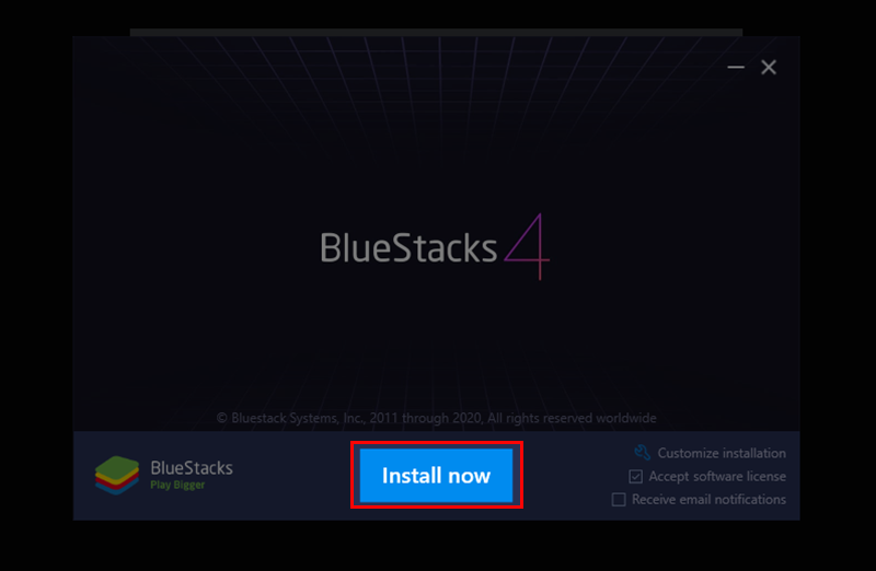 Nhấn Install Now để cài đặt BlueStacks