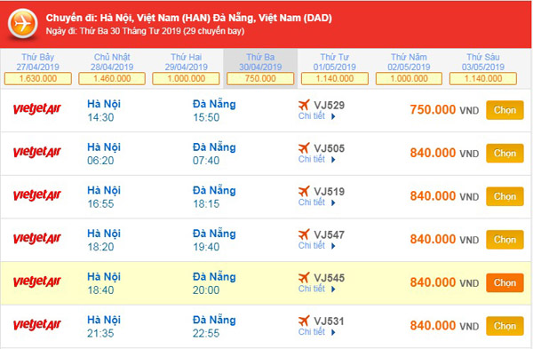 Tìm kiếm vé máy bay đi Đà Nẵng trên danangchothue.com